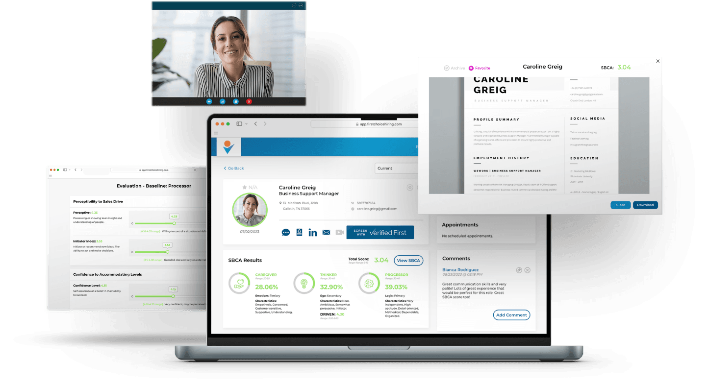 A few screens of the platform